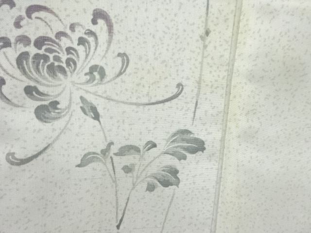  アンティーク　作家物　格子に菊模様手織り紬着物